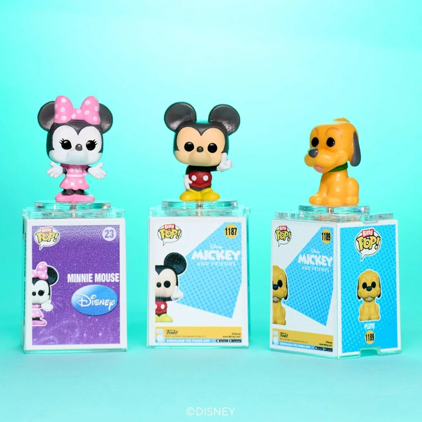 フィギュア ディズニー ミッキーマウス ミニーマウス プルート ミステリーフィギュア Funko Bitty POP 新シリーズ 小型 4パック 高品質 彩色 透明ハードアクリルケース 安定展示 積み重ね可能 ミニチュアコレクション
