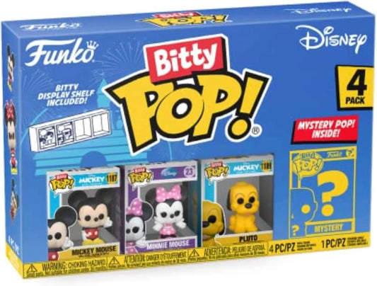 フィギュア ディズニー ミッキーマウス ミニーマウス プルート ミステリーフィギュア Funko Bitty POP 新シリーズ 小型 4パック 高品質 彩色 透明ハードアクリルケース 安定展示 積み重ね可能 ミニチュアコレクション