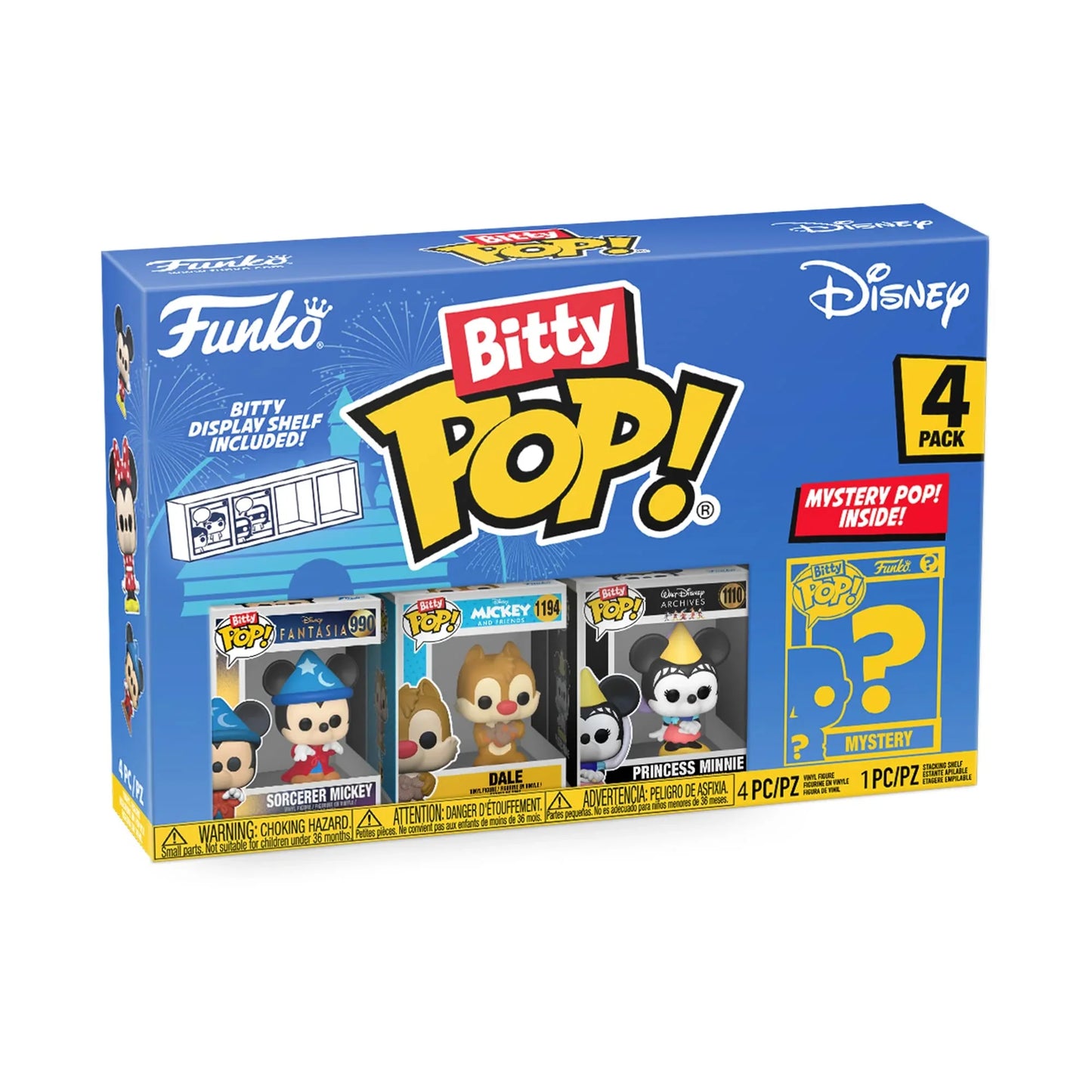 フィギュア Funko Bitty POP! Disney ソーサラーミッキー 4パック コレクション ミニフィギュアセット 透明アクリルケース入り ポールデュカス交響詩 魔法使いの弟子 映画ファンタジア クラシック音楽融合 特殊デフォルメ