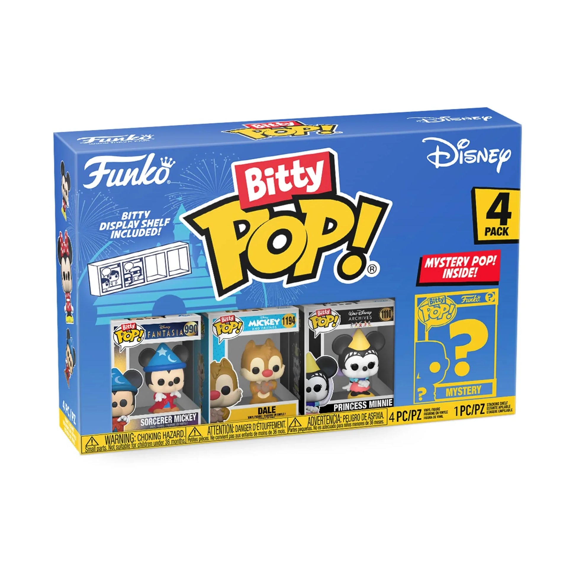 フィギュア Funko Bitty POP! Disney ソーサラーミッキー 4パック コレクション ミニフィギュアセット 透明アクリルケース入り ポールデュカス交響詩 魔法使いの弟子 映画ファンタジア クラシック音楽融合 特殊デフォルメ