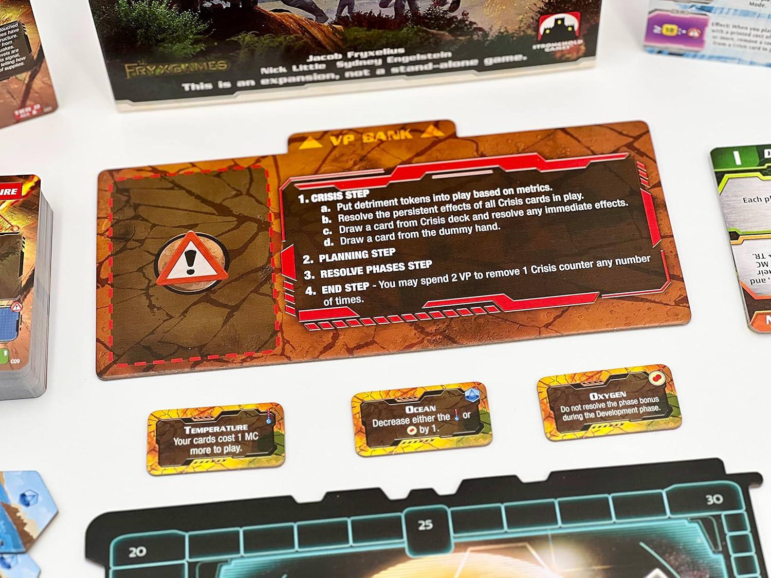 ボードゲーム アレス エクスペディション 拡張 クライシス テラフォーミングマーズ カードゲーム ブランド Jacob Fryxelius Nick Little Sydney Engelstein 協力型ゲーム 危機対応 企業特性 活用 新企業 両面火星ボード