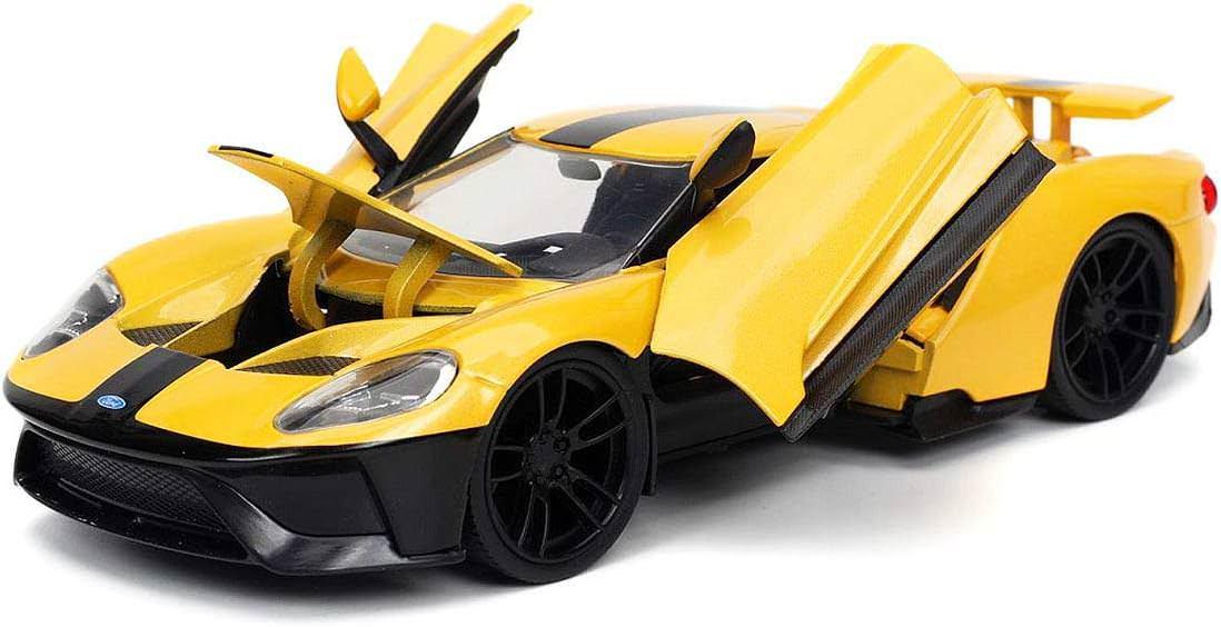 アウトレット品 ミニカーフォード GT 2017モデル ハイパースペックシリーズ フォードレーシングカー DNA継承 鋭利デザイン 1 24スケール ダイキャストモデル 黄色ボディ ブラックストライプ 空力追求 エアインテーク ディフューザー