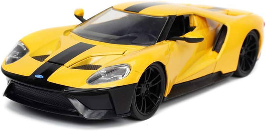 アウトレット品 ミニカーフォード GT 2017モデル ハイパースペックシリーズ フォードレーシングカー DNA継承 鋭利デザイン 1 24スケール ダイキャストモデル 黄色ボディ ブラックストライプ 空力追求 エアインテーク ディフューザー