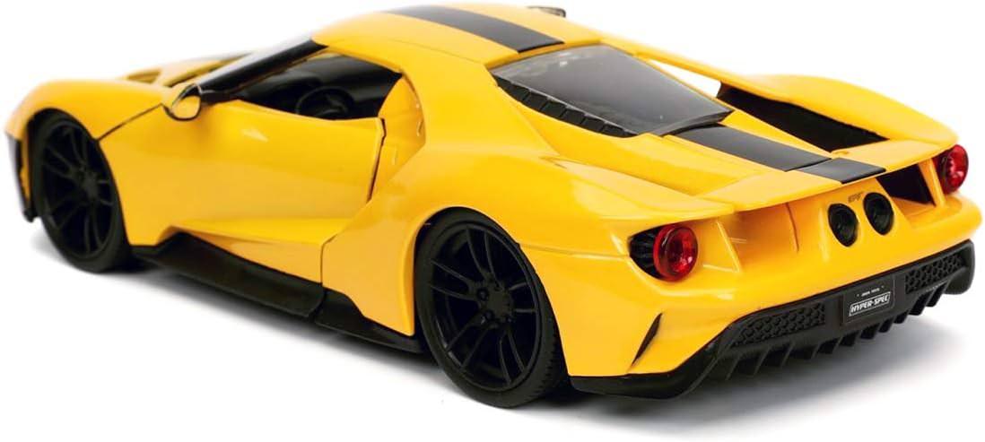 アウトレット品 ミニカーフォード GT 2017モデル ハイパースペックシリーズ フォードレーシングカー DNA継承 鋭利デザイン 1 24スケール ダイキャストモデル 黄色ボディ ブラックストライプ 空力追求 エアインテーク ディフューザー