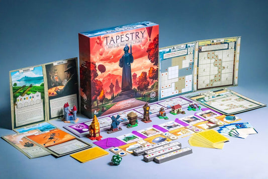 ボードゲーム Tapestry 戦略的文明発展ゲーム 科学 技術 探検 軍事 4つの発展トラック 塗装済ミニチュア18個 文明マット16枚 タペストリーカード43枚 カスタムサイコロ3個 1-5人用 90-120分 英語版 日本語説明書なし