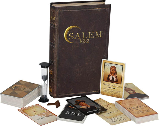 ボードゲーム Salem 1692 Facade Games 歴史的魔女裁判心理戦カードゲームソーシャルディダクション駆け引き村人魔女役割推理協力対決4人以上対応外観古書風磁石閉じ式デラックス版ルール多言語対応