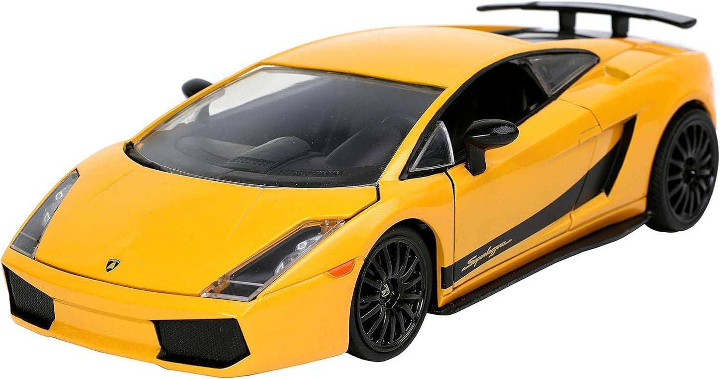 アウトレット品 ダイキャストミニカー ランボルギーニ ガヤルドLP570-4 スーパーレジェーラ 1/24スケール ワイルドスピード シリーズ 2009年式 ジャロ・イエロー ボディカラー ブラック リアディフューザー 専用19インチホイール バケットシート