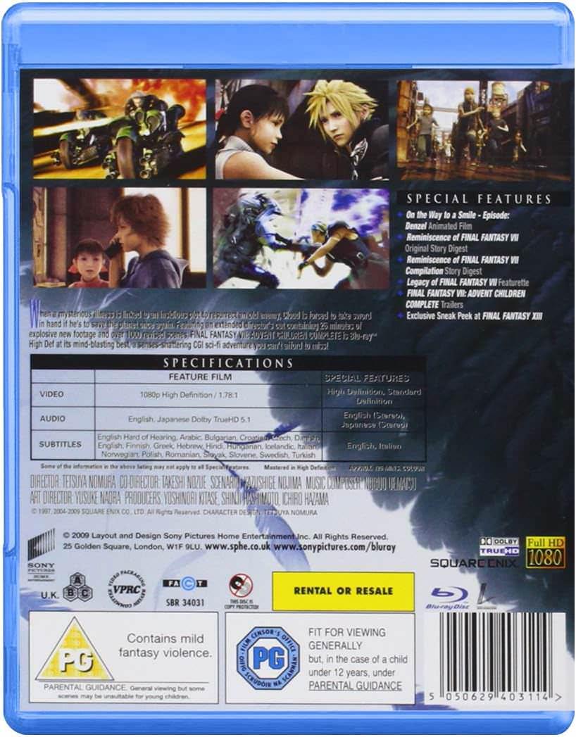 Blu-ray Final Fantasy VII Advent Children Sony Pictures Home Entertainment 圧倒的映像美 ダイナミックアクション CGアニメーション 高解像度 魅力的キャラクター 壮大な物語 世界の脅威と戦う宿命の英雄