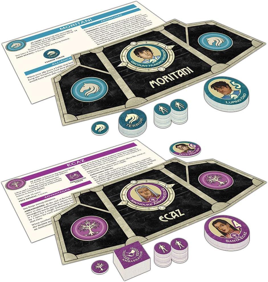 ボードゲーム デューン拡張セット エカズ&モリタニ ダイスタス テーブル ゲーム Dune Ecaz Moritani Expansion 伝説 砂の惑星 アラキス 権力闘争 新勢力 導入 交渉 戦術 テロ 同盟 ランズラード アンバサダートークン