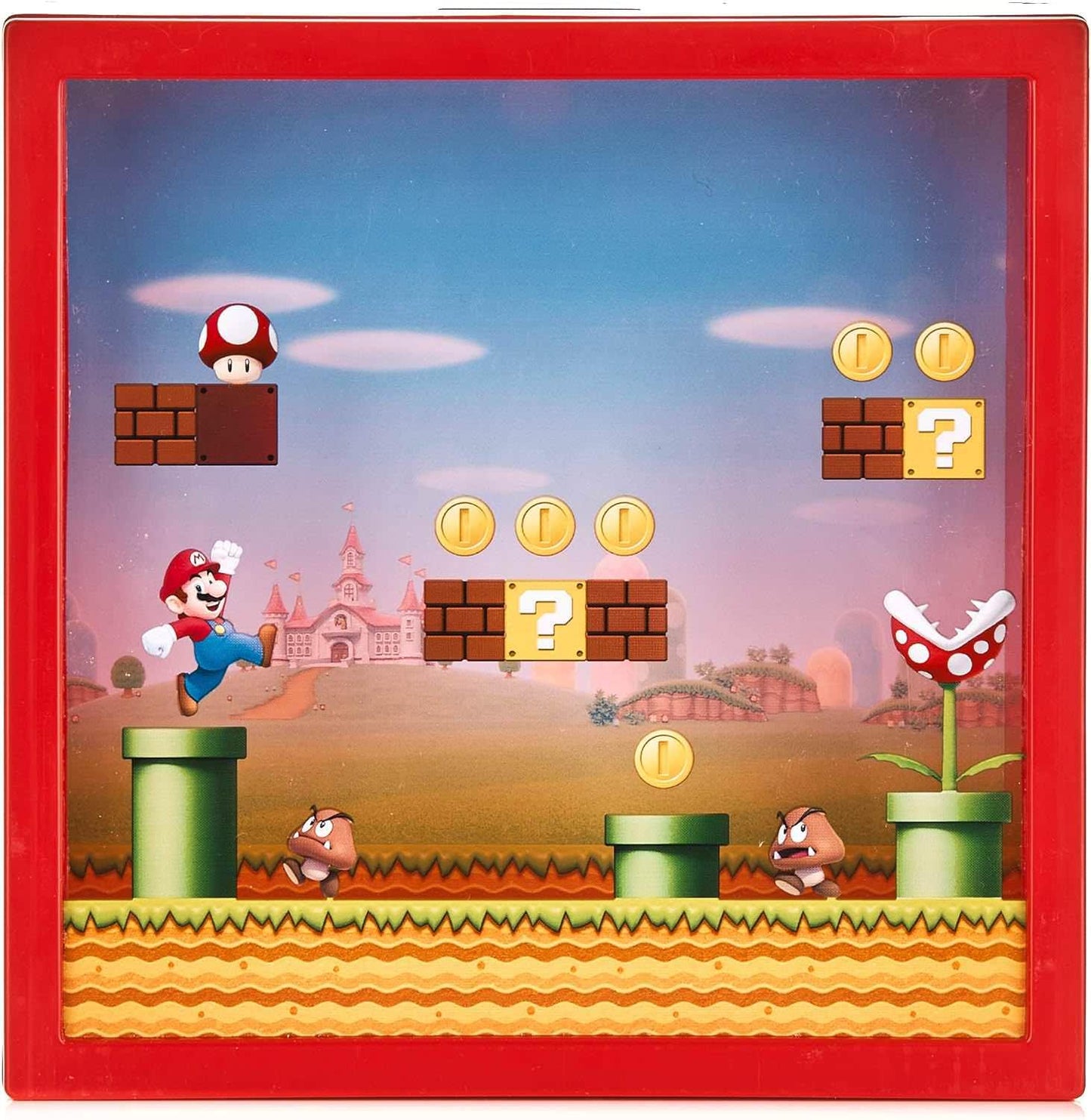 アウトレット品 貯金箱 スーパーマリオ ボックス コイン バンク マネーボックス Paladone 任天堂公式ライセンス 立体デザイン 高さ18cm キノコ王国冒険世界 忠実再現 透明外カバー 硬貨視覚的楽しさ 豊富キャラクター スーパーキノコ クリボー