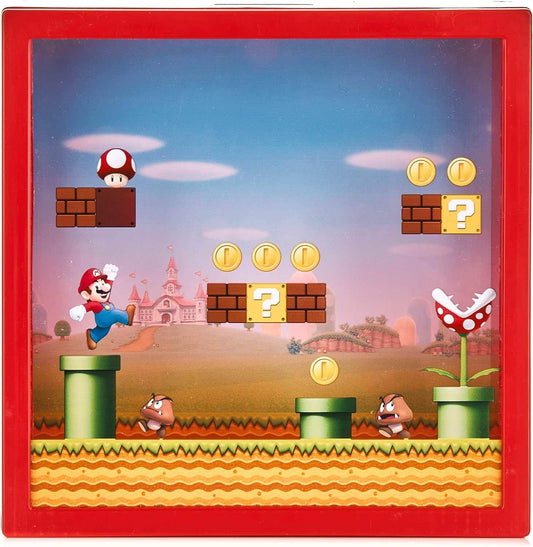 アウトレット品 貯金箱 スーパーマリオ ボックス コイン バンク マネーボックス Paladone 任天堂公式ライセンス 立体デザイン 高さ18cm キノコ王国冒険世界 忠実再現 透明外カバー 硬貨視覚的楽しさ 豊富キャラクター スーパーキノコ クリボー