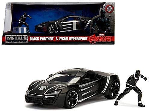 アウトレット品 ミニカー JADA TOYS マーベル アベンジャーズシリーズ ライカン ハイパースポーツ ブラックパンサー 映画再現 1 24 スケール 精巧 ダイキャスト フィギュア付属 高級感 車コレクション 高品質 ギフト仕様 中東超高級スポーツカー