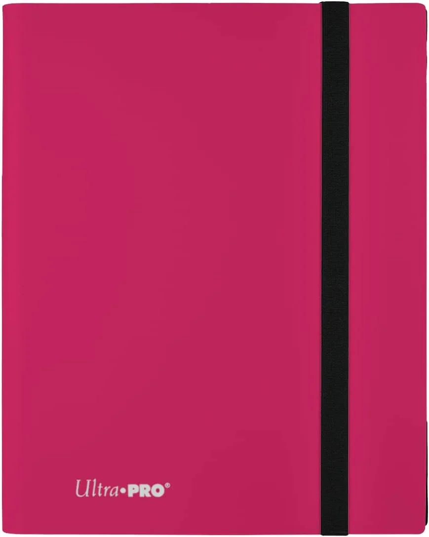 トレーディングカード Ultra Pro 9ポケットEclipse Hot Pink PROバインダー コレクション収納 360枚 大容量 横入れ式ポケット 落下防止 ゴムストラップ付 高品質非PVC素材 保護機能 滑りにくいエンボス加工 ブラックウェブ素材