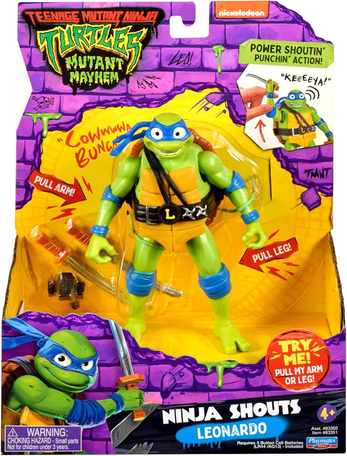アウトレット品 フィギュア アクションフィギュア ミュータントメイヘム リーダーレオナルド 映画新作 精巧造形 豊富可動域 コレクターズアイテム 高さ4.5インチ 双刀カタナ武器ラック赤ちゃんタートル付属シェルバックストラップ収納可能