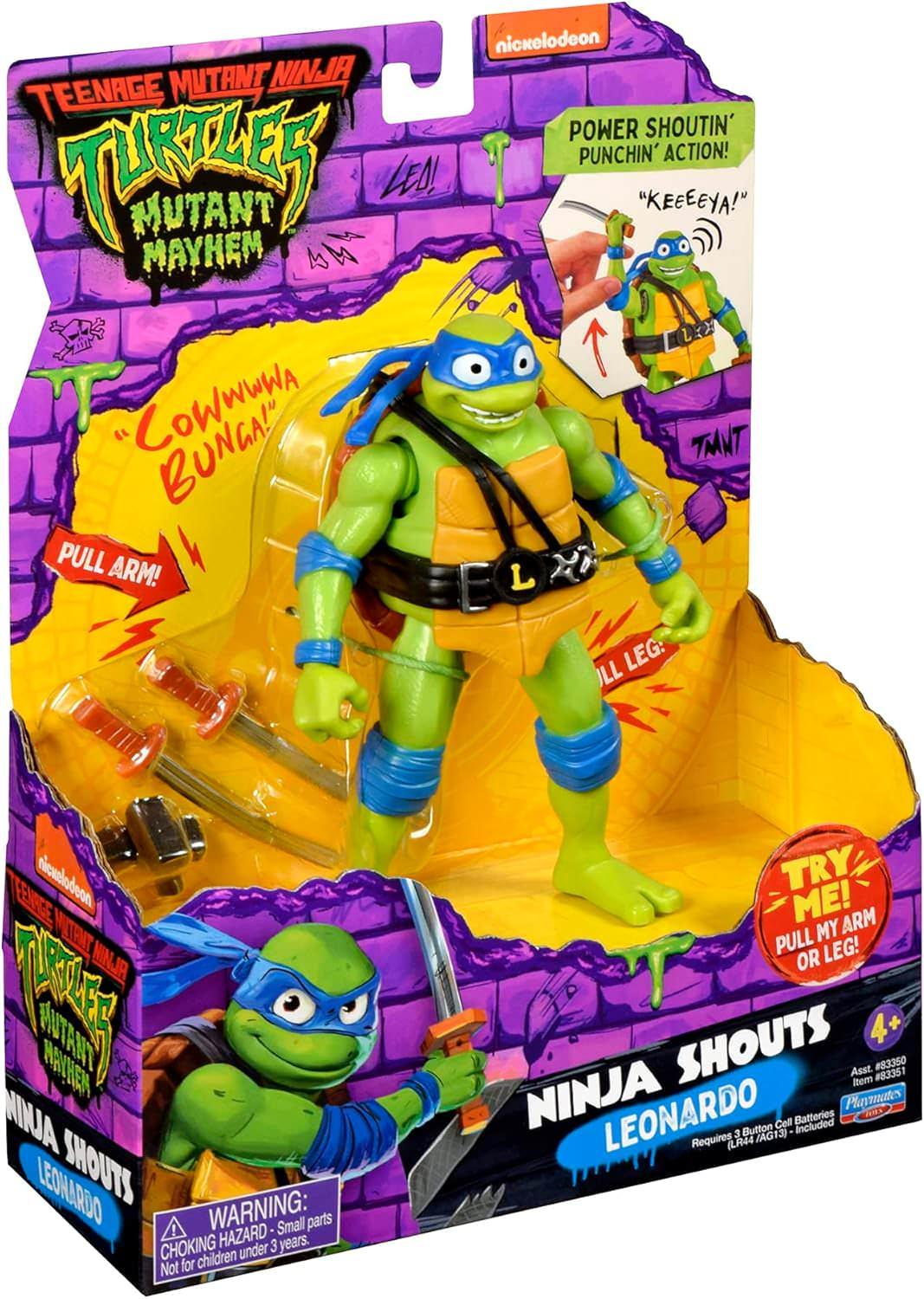 アウトレット品 フィギュア アクションフィギュア ミュータントメイヘム リーダーレオナルド 映画新作 精巧造形 豊富可動域 コレクターズアイテム 高さ4.5インチ 双刀カタナ武器ラック赤ちゃんタートル付属シェルバックストラップ収納可能