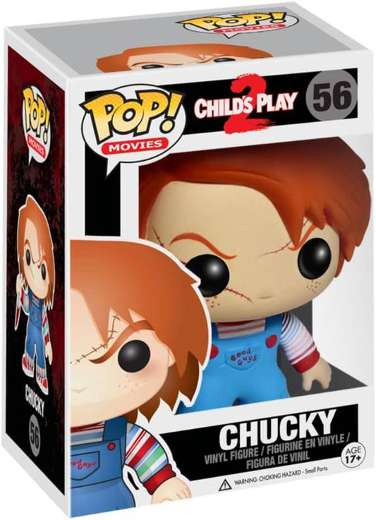 フィギュア チャイルド・プレイ チャッキー Funko POP Movies ビニール製 約3.75インチ 青オーバーオール ナイフ持ち 赤毛 傷跡 不気味な表情 ポップスタイル ホラー映画キャラクター コレクター向け 限定デザイン 人気長寿シリーズ 並行輸入品