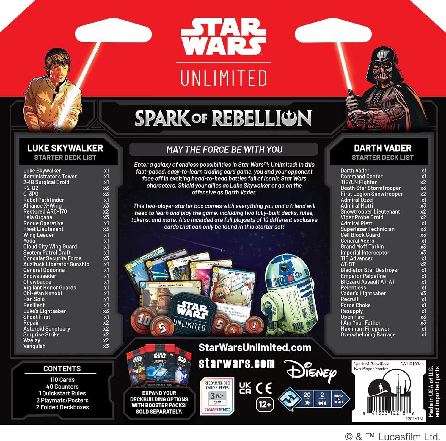 トレーディングカードゲーム Star Wars Unlimited Trading Card Game Spark of Rebellion 2-Player Starter Deck Set Fantasy Flight Games フォース光闇対決ルークスカイウォーカー 英語版 日本語説明書なし