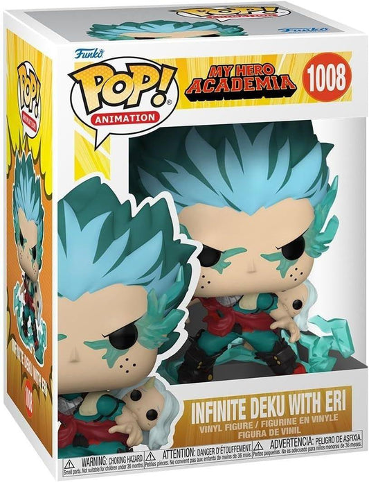 フィギュア Funko POP アニメーション 僕のヒーローアカデミア インフィニット デク with エリ 堀越耕平 雄英高校 特徴的なポーズ 雷光エフェクト 緑色戦闘服 白髪角 女の子 個性操作 巻き戻し 力100パーセント 背負い救出