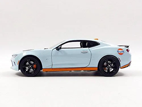 ミニカー 2017 Chevrolet Camaro SS Gulf Racing ダイキャストモデル グリーンライト社 限定版 ガルフレーシング正規ライセンス仕様 青オレンジストライプ 1 24スケール V8エンジン再現 ボンネット開閉タイヤゴム製