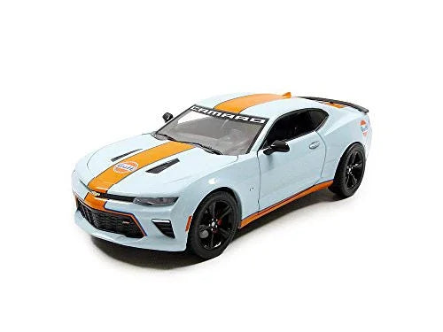 ミニカー 2017 Chevrolet Camaro SS Gulf Racing ダイキャストモデル グリーンライト社 限定版 ガルフレーシング正規ライセンス仕様 青オレンジストライプ 1 24スケール V8エンジン再現 ボンネット開閉タイヤゴム製