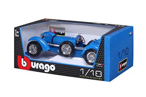 モデルカー ブガッティ タイプ59 1 18スケール ダイキャスト レーシングカー ブルー ボディカラー 独特 ボディデザイン ロングノーズ ショートデッキ ワイヤースポークホイール レザーストラップ 精巧 コクピット 計器類 ステアリング ホイール