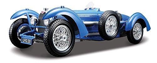 モデルカー ブガッティ タイプ59 1 18スケール ダイキャスト レーシングカー ブルー ボディカラー 独特 ボディデザイン ロングノーズ ショートデッキ ワイヤースポークホイール レザーストラップ 精巧 コクピット 計器類 ステアリング ホイール