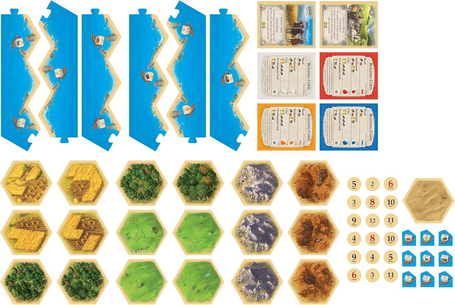 ボードゲーム CATAN基本セット CATAN 戦略性 高い 可変式 ゲームボード 六角形 地形タイル 木材 レンガ 羊毛 麦 鉱石 資源 取引 交渉 3-4人用 プレイ時間60-90分 対象年齢10歳以上 海岸フレームピース 港ピース 木製開拓地