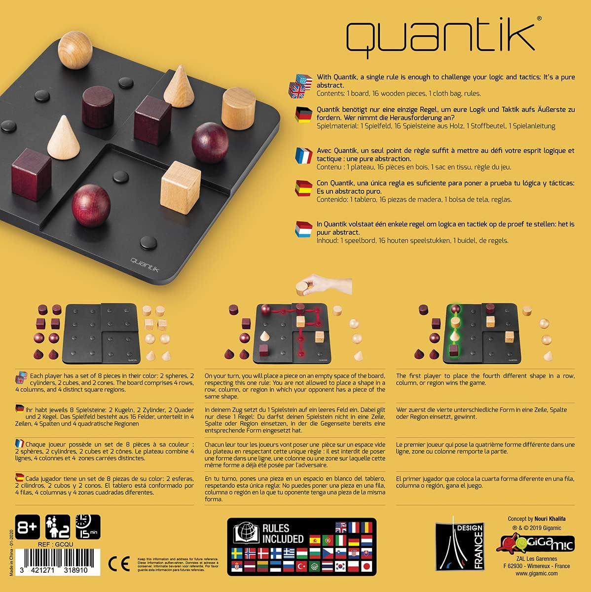 ボードゲーム Quantik クオンティク Nouri Khalifa デザイナー 木製駒 使用 洗練されたデザイン 2人用 抽象戦略 ゲーム 短時間 プレイ 約15-20分 対象8歳以上 高級感あるニス塗りゲーム盤 コンパクト 持ち運びやすい 