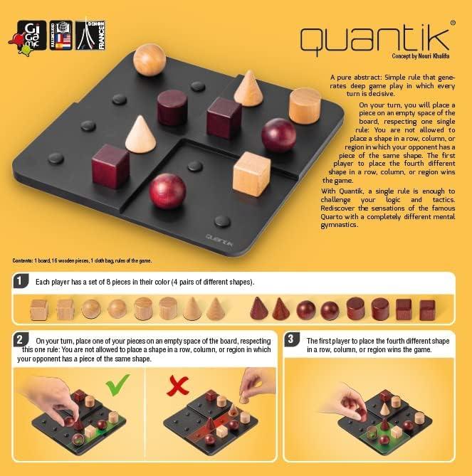 ボードゲーム Quantik クオンティク Nouri Khalifa デザイナー 木製駒 使用 洗練されたデザイン 2人用 抽象戦略 ゲーム 短時間 プレイ 約15-20分 対象8歳以上 高級感あるニス塗りゲーム盤 コンパクト 持ち運びやすい 