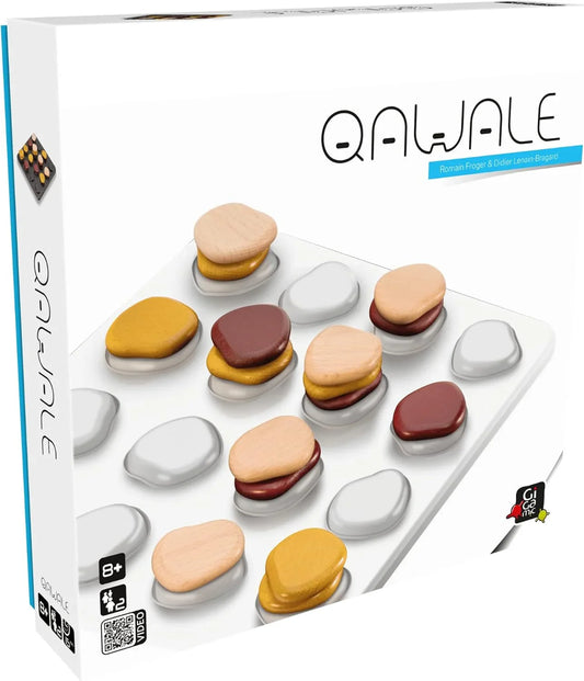 ボードゲーム Qawale Gigamic 身近な石の積み重ね着想 26×26cm木製ボード コンパクト高さ活かした戦略性 8歳以上短時間プレイ 気軽に始める対戦セット 8個小石ピース使用 奥深い連結パターン思考 