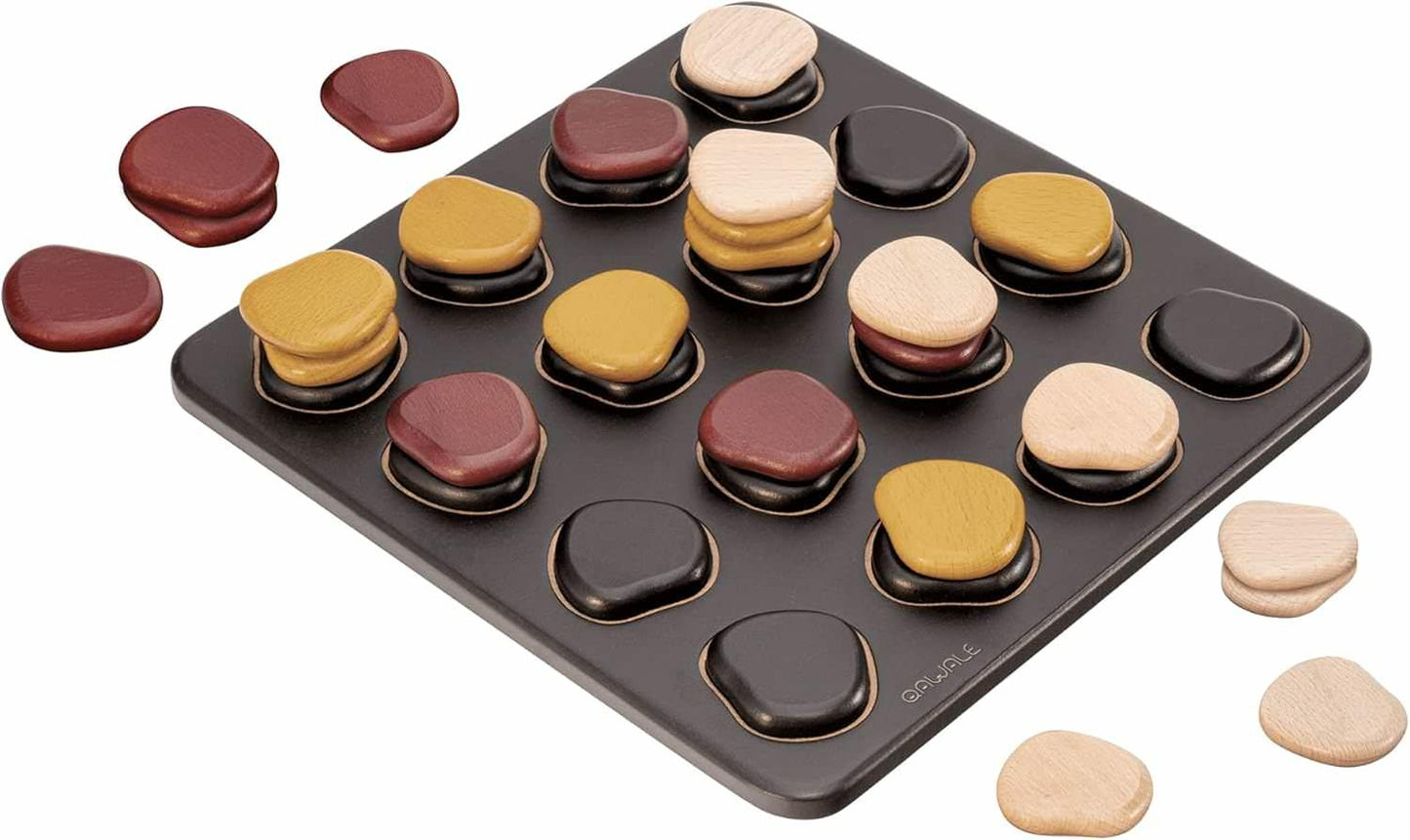 ボードゲーム Qawale Gigamic 身近な石の積み重ね着想 26×26cm木製ボード コンパクト高さ活かした戦略性 8歳以上短時間プレイ 気軽に始める対戦セット 8個小石ピース使用 奥深い連結パターン思考 