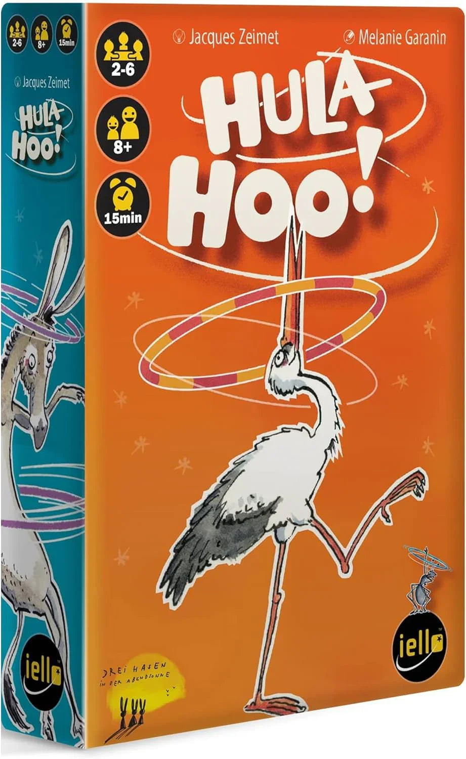 カードゲーム Hula Hoo IELLO Cards 2022年発売 2から6人対応 8歳以上対象 プレイ時間約15分 ジョーカー使用可能 ダブル宣言ルール ジャックルールあり 複数ラウンド制 ポイント獲得制 プレイヤー脱落ルール特徴 