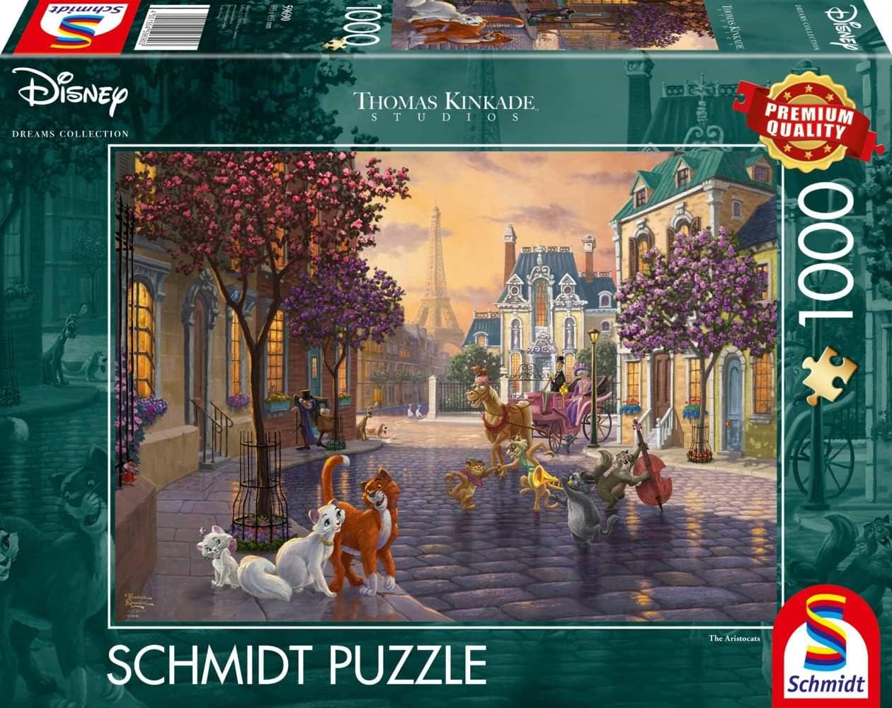 ジグソーパズル ディズニー おしゃれキャット 1000ピース トーマス・キンケード シュミット 光の画家が描くパリの街並みと猫たちの物語 高品質厚紙使用 マット仕上げ 完成サイズ693mm×493mm 参照用フルカラーポスター付き - Trade Center