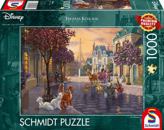 ジグソーパズル ディズニー おしゃれキャット 1000ピース トーマス・キンケード シュミット 光の画家が描くパリの街並みと猫たちの物語 高品質厚紙使用 マット仕上げ 完成サイズ693mm×493mm 参照用フルカラーポスター付き - Trade Center