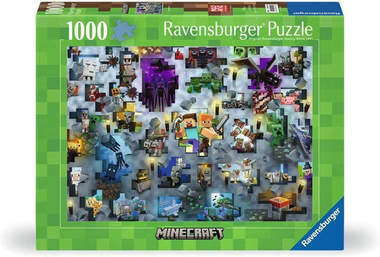 ジグソーパズル Ravensburger Mojang Minecraft Mobs 1000 Piece マインクラフト モブ キャラクター スティーブ アレックス クリーパー エンダードラゴン 村人 スケルトン ドイツ ラベンスバーガー 老舗 メーカー 冒険 創造力 集中力