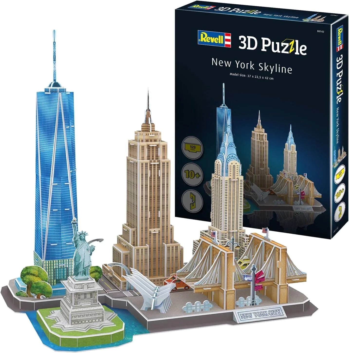 3Dパズル Revell ニューヨークスカイライン 123ピース 精密カット 発泡素材 簡単組み立て のり不要 工具不要 ワンワールドトレードセンター 自由の女神 ブルックリン橋 エンパイアステートビル クライスラービル インテリアサイズ