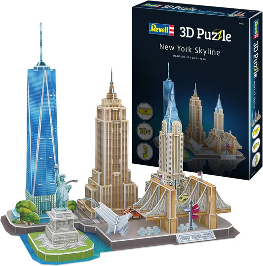 3Dパズル Revell ニューヨークスカイライン 123ピース 精密カット 発泡素材 簡単組み立て のり不要 工具不要 ワンワールドトレードセンター 自由の女神 ブルックリン橋 エンパイアステートビル クライスラービル インテリアサイズ