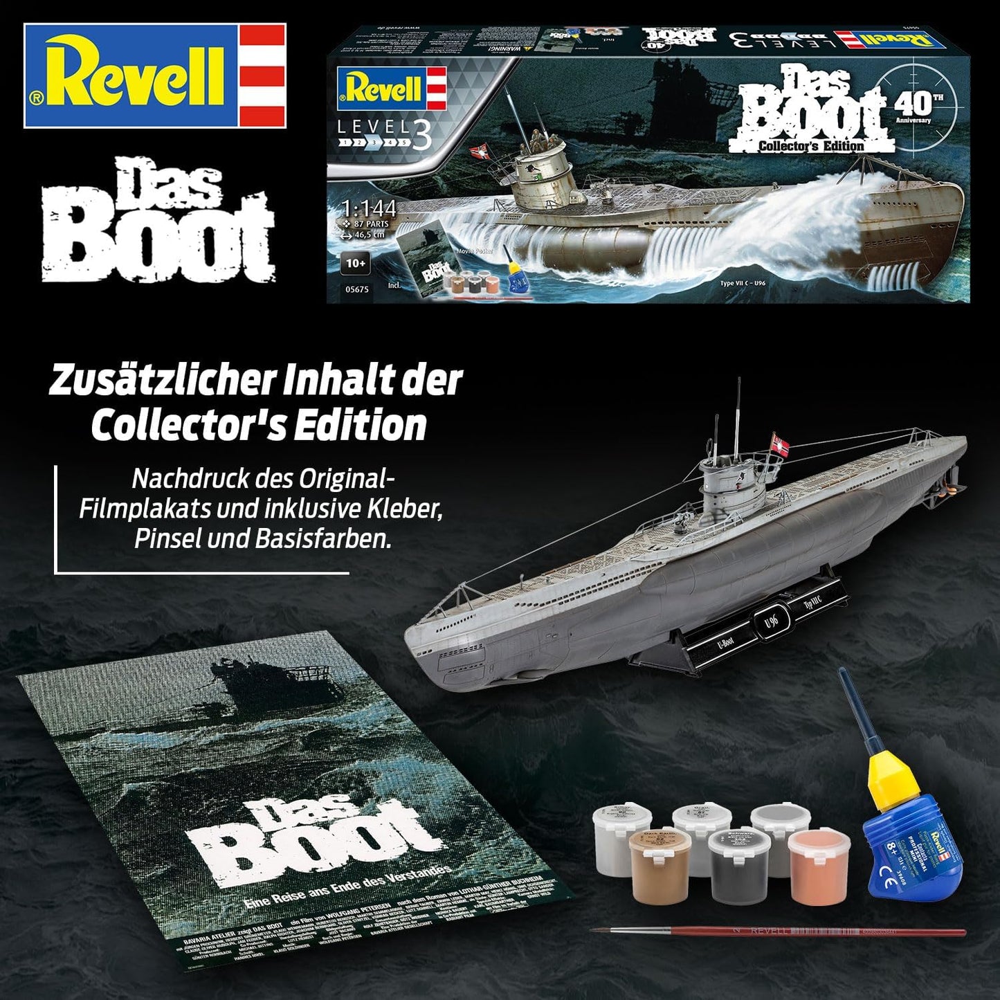 プラモデル Uボート 40周年記念 映画版 1/144 Revell 特別セット 潜水艦 模型 限定キット 軍艦 艦艇 スケールモデル 組立式 フルセット スターターキット 初回特別版
