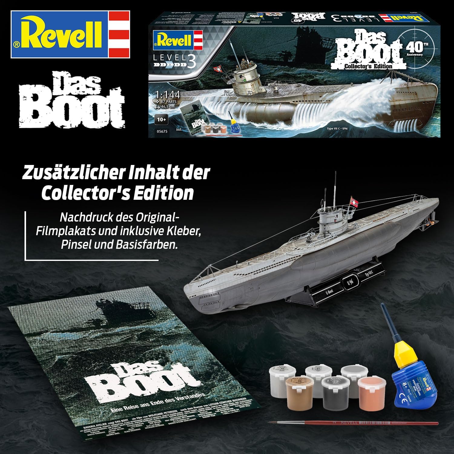 プラモデル Uボート 40周年記念 映画版 1/144 Revell 特別セット 潜水艦 模型 限定キット 軍艦 艦艇 スケールモデル 組立式 フルセット スターターキット 初回特別版