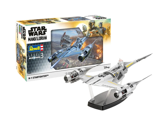 プラモデル スター・ウォーズ マンダロリアン N1スターファイター 1:24スケール Revell 06787 精巧な77パーツ組み立てモデル クロームメッキ機体 透明コクピット 開閉可能 ディスプレイスタンド付属 骨組み外観 改造再現