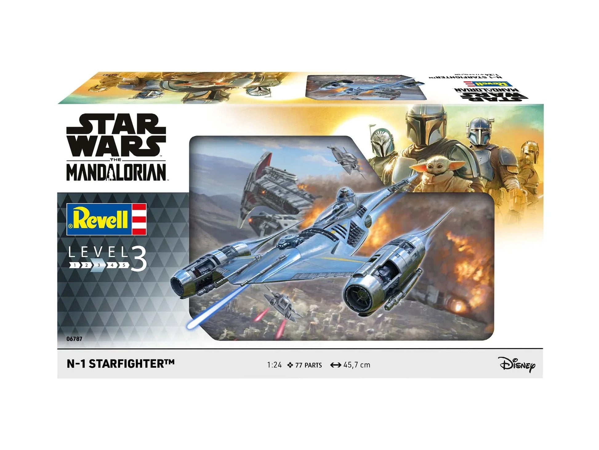 アウトレット品 プラモデル スター・ウォーズ マンダロリアン N1スターファイター 1:24スケール Revell 06787 精巧な77パーツ組み立てモデル クロームメッキ機体 透明コクピット 開閉可能 ディスプレイスタンド付属 骨組み外観 改造再現