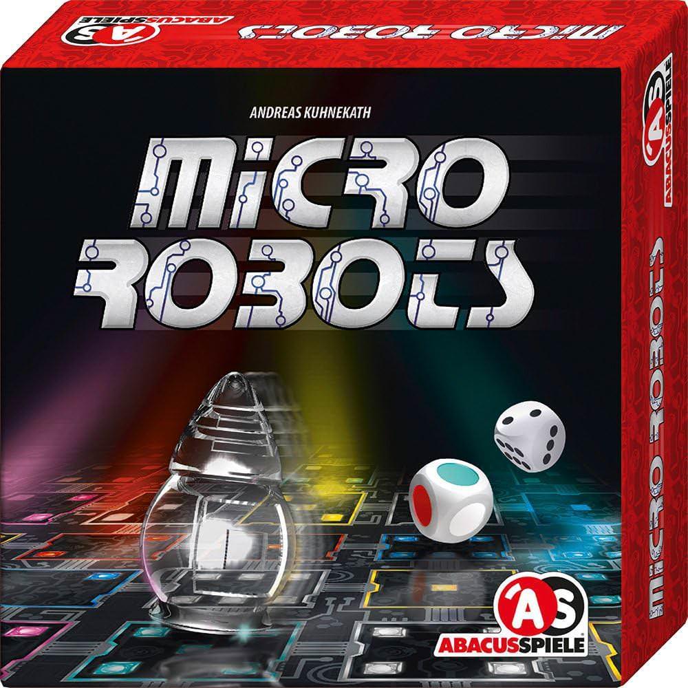 ボードゲーム Micro Robots アブカスシュピーレ 2名対応 20分完結 制御コンピュータ修理 論理パズル 故障ロボット操作 最短経路発見 勝利ポイント チップ多数 ソロプレイ可 上級ルール対応 Ricochet Robots互換 