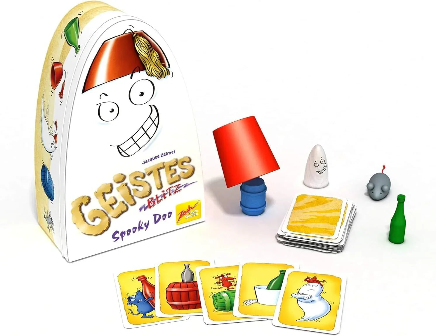 ボードゲーム おばけキャッチ ボウシの中 Fantasma Blitz ドイツ語版 高品質木製コンポーネント 赤い帽子 フェズ入り 反射神経 観察力 判断力 瞬時のスピード判断 8歳以上 2人から8人対応 プレイ時間15分から20分