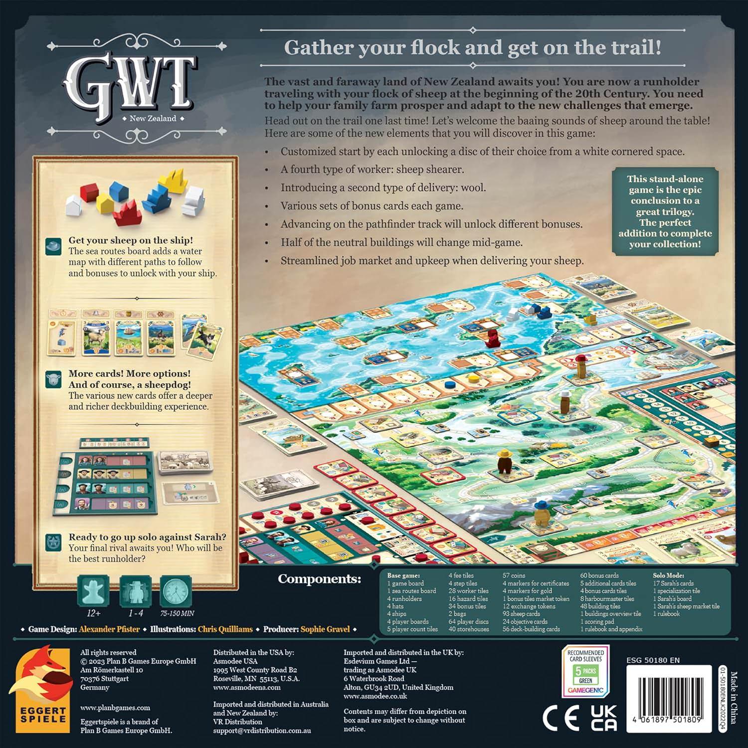 ボードゲーム Great Western Trail New Zealand Plan B Games 19世紀末 ニュージーランド南島 船での探索ルート追加 多彩な戦略要素 羊牧場経営者プレイ 1 4人対応 プレイ時間75 150分 カスタマイズスタート
