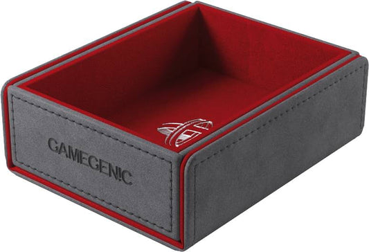 ボードゲーム トレーディングカード 収納ボックス Token Keep Premium Token Box Gray Red Gamegenic マグネット式ロック プレミアムストレージ 取り外し可能トレイ Nexofyber素材 シルバー箔押しロゴ 耐久性 マイクロファイバー内装