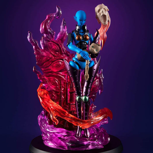 フィギュア ダーク・ネクロフィア 遊戯王デュエルモンスターズ メガハウス MONSTERS CHRONICLE シリーズ 高さ14cm 手のひらサイズ 圧倒的造形美 漆黒の鎧 不気味な微笑み 触手のような蠢くマント 透明樹脂多層塗装紫炎 怨念の炎