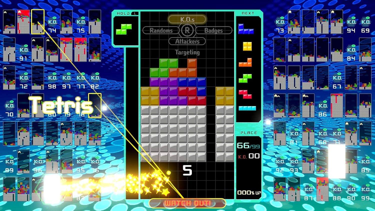 Nintendo Switch ゲームソフト Tetris 99 アリカ 開発 任天堂 発売 99人同時対戦 パズルゲーム 新感覚バトルロイヤル オンライン対戦形式 戦略的ライン消去 ガベージブロック送信 KO バッジ アタッカー ランダム攻撃 期間限定イベント 並行輸入品