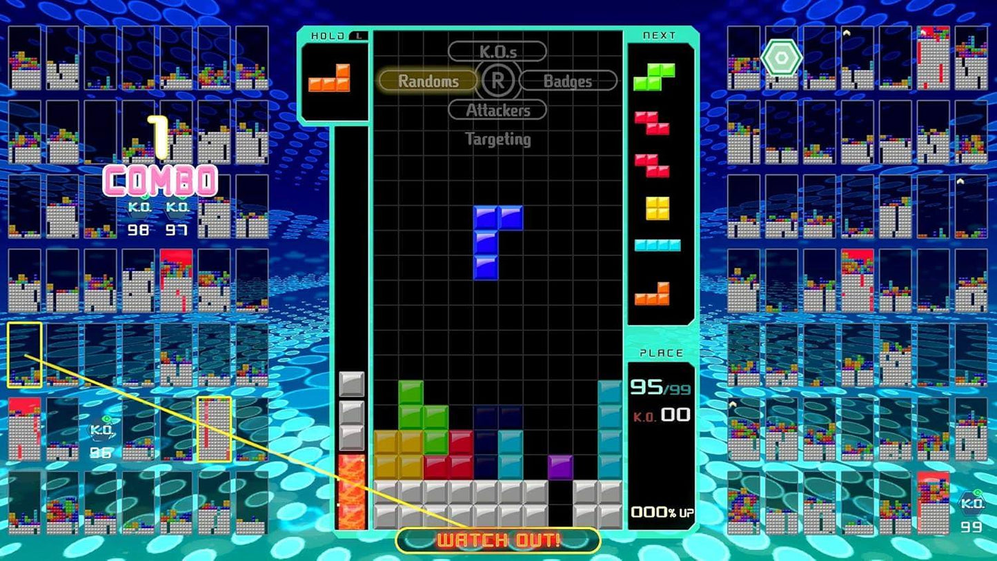 Nintendo Switch ゲームソフト Tetris 99 アリカ 開発 任天堂 発売 99人同時対戦 パズルゲーム 新感覚バトルロイヤル オンライン対戦形式 戦略的ライン消去 ガベージブロック送信 KO バッジ アタッカー ランダム攻撃 期間限定イベント 並行輸入品