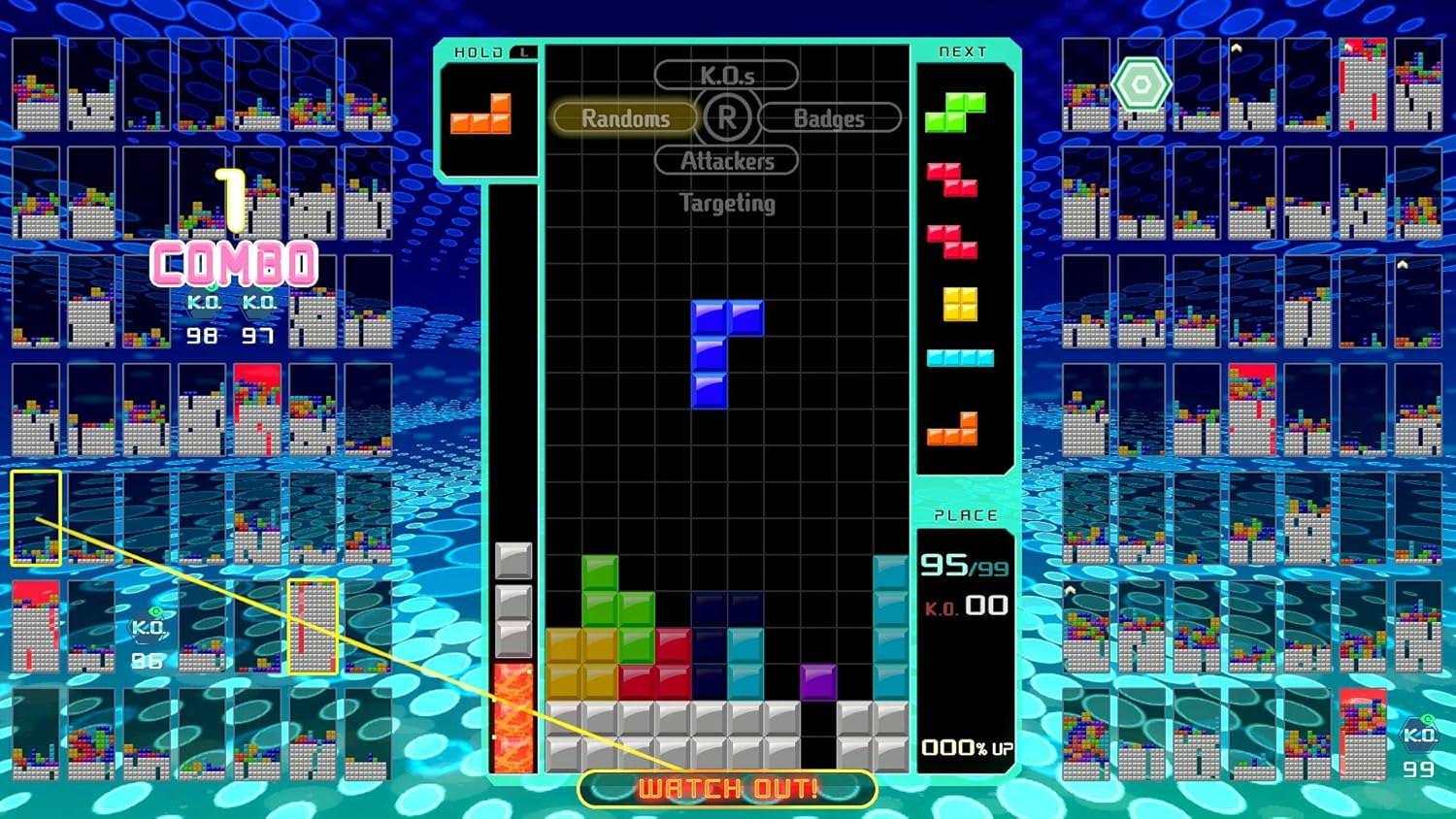 Nintendo Switch ゲームソフト Tetris 99 アリカ 開発 任天堂 発売 99人同時対戦 パズルゲーム 新感覚バトルロイヤル オンライン対戦形式 戦略的ライン消去 ガベージブロック送信 KO バッジ アタッカー ランダム攻撃 期間限定イベント 並行輸入品
