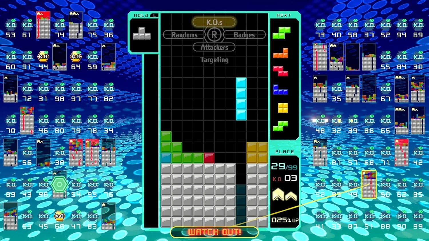 Nintendo Switch ゲームソフト Tetris 99 アリカ 開発 任天堂 発売 99人同時対戦 パズルゲーム 新感覚バトルロイヤル オンライン対戦形式 戦略的ライン消去 ガベージブロック送信 KO バッジ アタッカー ランダム攻撃 期間限定イベント 並行輸入品